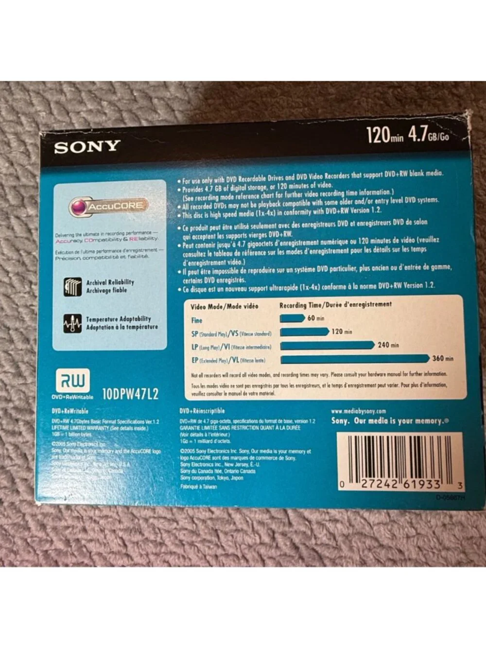 Sony DVD+RW 10-Pack 4.7GB 120 Min 1x-4x AccuCORE Rewritable Media Discs Open Box